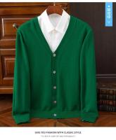 Cardigan de Punto para Hombres Vestido Suelto de Una Botónada con Cuello en V Color Sólido - details 33