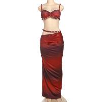 BUNO-Conjunto de 2 piezas de tejido para mujer, camisolas cortas plisadas lisas impresionantes + faldas largas de cintura alta, traje de vacaciones de tendencia femenina - details 61