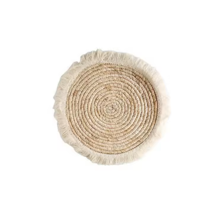 Adorno de pared tejido de ratán estilo bohemio, adorno de pared de paja redondo Natural, placa de pared colgante rústica hecha a mano, decoración del hogar - 1