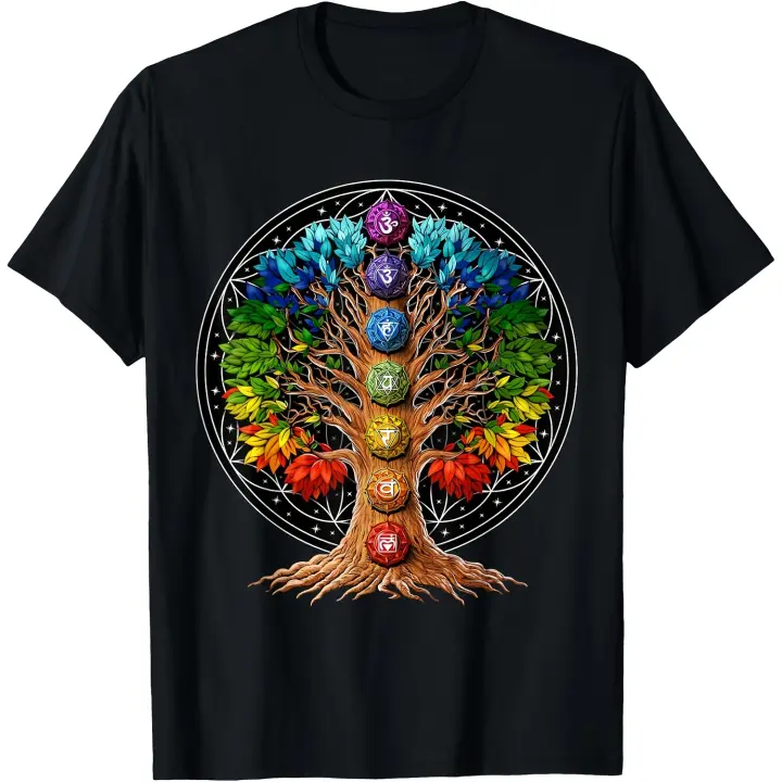 Camiseta espiritual para hombre con símbolos de chakra del árbol de la vida Zen Yoga meditación - 1