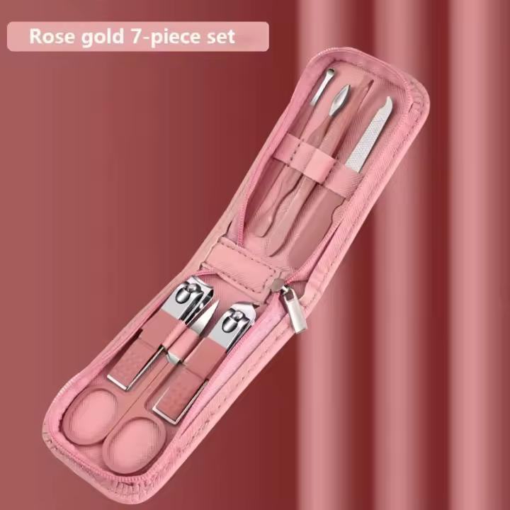 Juego de cortaúñas de oro rosa, cortaúñas con cremallera, herramienta recortadora, 7-18 piezas - 1