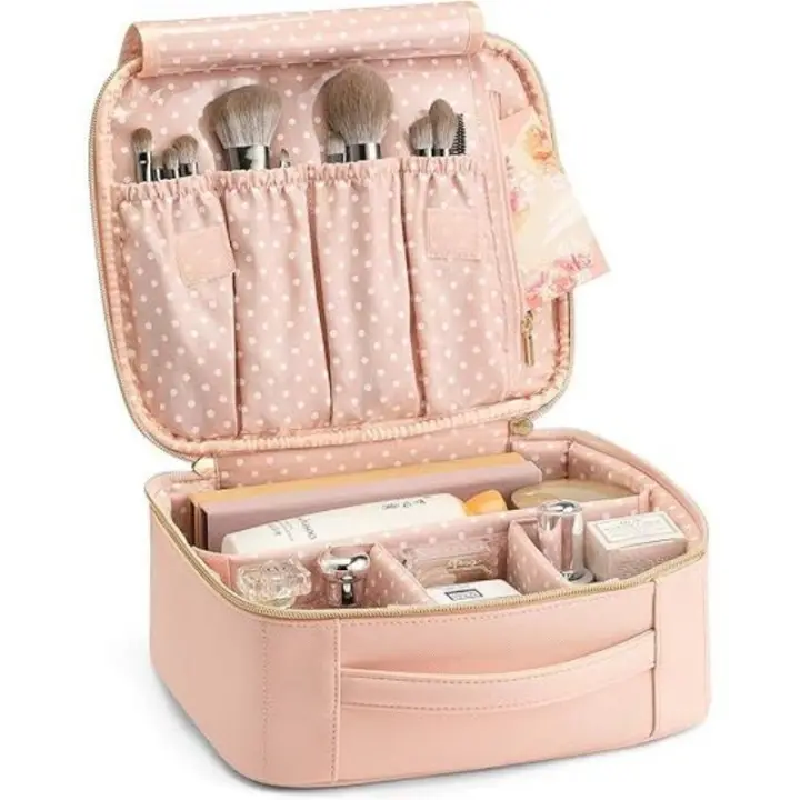 Bolsa de maquillaje con compartimentos. rosa - 1