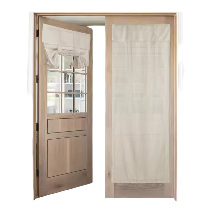 Cortina de Puerta de Lino Mezclado Cortina de Puerta Francesa para Privacidad - 1