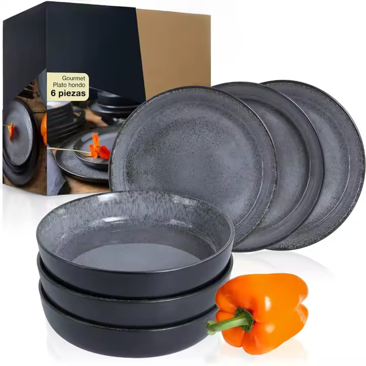 VIDA - Juego de 6 platos de sopa para 6 personas, porcelana, apto para lavavajillas y microondas - 1