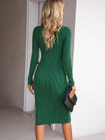 Vestido de punto acanalado para mujer, suéter ajustado con aberturas, elegante, de manga larga, otoño e invierno, 2023 - details 24