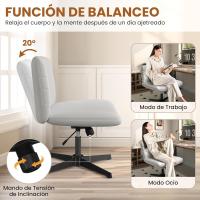 Silla de Oficina sin Reudas, Silla Piernas Cruzadas con Función Mecedora, Silla de Escritorio Ancha para Juegos, Silla de Maquillaje sin Brazos para Casa, Marfil - details 33