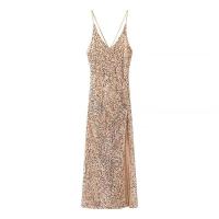 Sexy Women Fashion Backless Hem Slit Spaghetti Strap Sequin Dresses Night Out Vestidos Party Dress - details 0