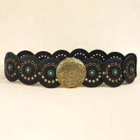 Cinturón de disco bohemio ancho exagerado con remaches, pretina de cuero occidental ajustable Y2k turquesa para mujer, cinturón Vintage para chica picante - details 14