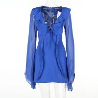 Vestido Bandage de manga larga de malla para mujer, minivestido Sexy con cuello con cuentas y volantes, fiesta y noche en la playa Tre 2023 - details 17