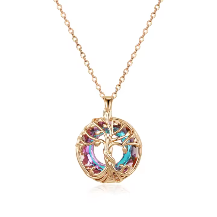 Exquisito Collar de Árbol de la Vida Collar Genealógico Celta con Círculo Joyería de Cristal - 1