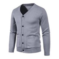 Nuevo Cárdigan para hombre, abrigos de manga larga con cuello en V, suéteres de punto con botones y bolsillos, prendas de vestir exteriores ligeras de Color sólido - details 1