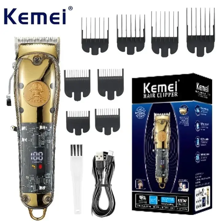 Kemei-cortadora de pelo profesional para hombre, Kit de aseo para cortar el pelo, recargable, inalámbrica, 8w - 1