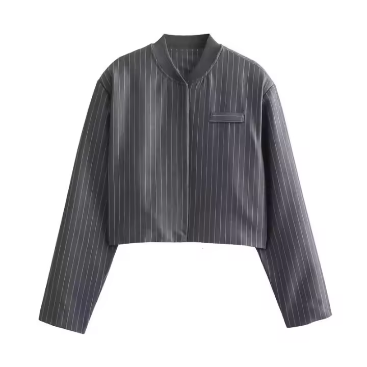 BUNO-chaquetas a rayas para mujer, primavera 2024, abrigo corto elegante con cuello levantado para mujer, ropa de calle para mujer, prendas de vestir exteriores nuevas - 1