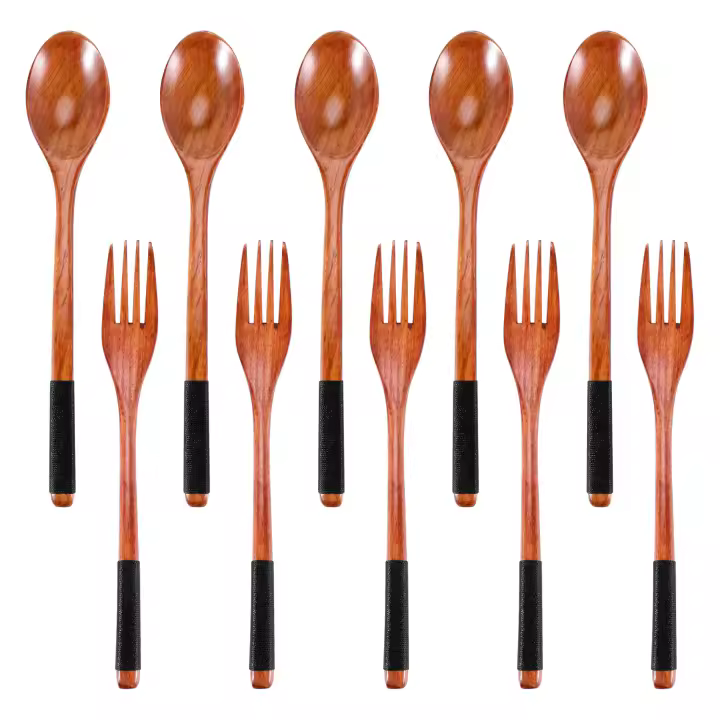Juego de Cucharas y Palillos de Madera Estilo Japonés Utensilios Reutilizables para Comer - 1