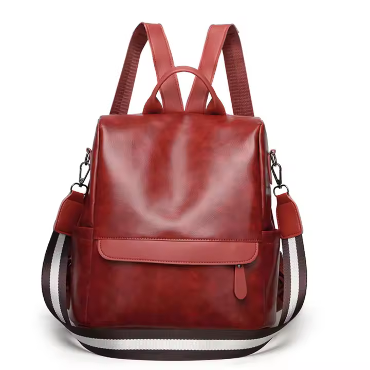 Mochila Retro de cuero PU para mujer, bolso de hombro portátil con cremallera antirrobo para viajes al aire libre - 1