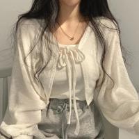 2025 cárdigan blanco Kawaii para mujer, camisa fina que combina con todo, informal, coreana, con cordones, novedad de verano - details 0
