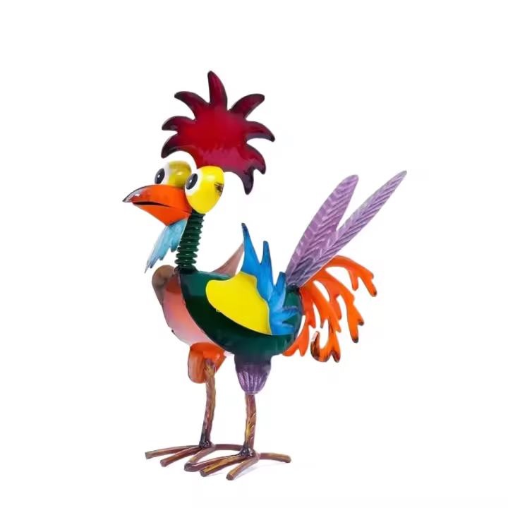 Decoración de pared rústica de gallo de Metal extraño, estatua Multicolor de gallo de hierro para exteriores, estatua de pollo de dibujos animados, sala de estar interior - 1