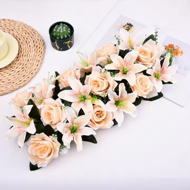 Elegante rosa y lirio flor simulada seda flores falsas pared boda flor pared arcos decoración - 1