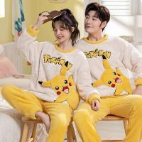 Conjunto de pijama de felpa de franela cálida para hombre y mujer, ropa de dormir de manga larga con cuello redondo, dibujos animados dulces, 32 estilos, Invierno - details 13