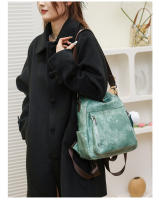 Mochila informal vintage de cuero PU para mujer, morral pequeño de viaje a la moda, color verde y negro - details 20