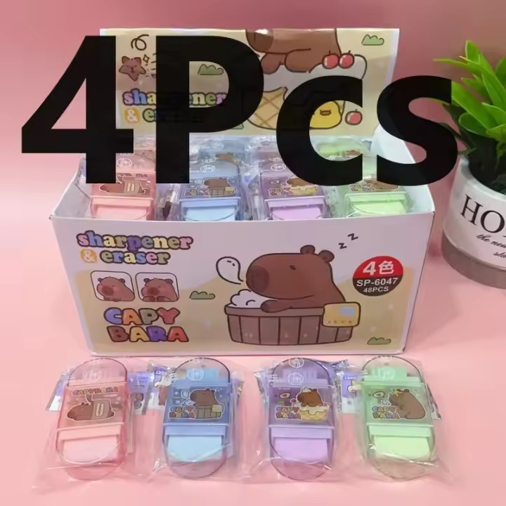 Sacapuntas Manual de Anime Capybara, sacapuntas de goma de borrar, cepillo de dibujos animados lindo, suministros de papelería escolar para estudiantes, Premio para niños, 4 unids/lote - 1