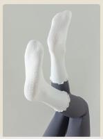 3 pares de calcetines de yoga sólidos para mujer, calcetines de yoga transpirables de algodón a media pantorrilla, calcetines deportivos antideslizantes con volantes para el suelo - details 11