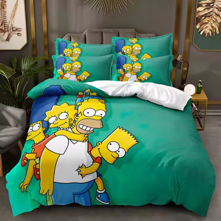 Juego de Ropa de Cama de Poliéster The Simpsons Funda de Edredón de Tamaño Rey con Fundas de Almohada para Niños y Adolescentes - 1
