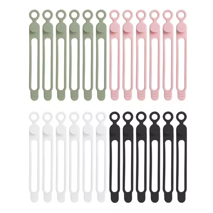 Correas de silicona para cables, organizador de cables reutilizable para auriculares, cargador de teléfono, ratón, Audio, 24 piezas - 1