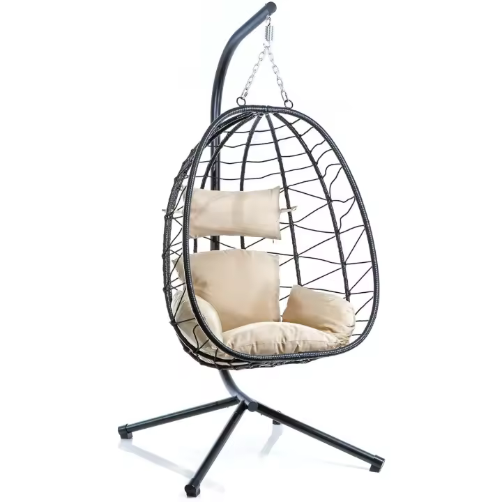 Sillón colgante de interior/exterior, silla tipo cesta hasta 130 kg, columpio con estructura y cojines. - 1