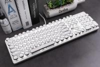 Teclado mecánico Retro Steam Punk para juegos, 104 teclas, luz blanca, tapa redonda, LED, retroiluminación brillante, con cable USB - details 0