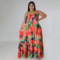 Vestidos de talla grande 5XL 4XL para mujer, batas con volantes en cascada, vestido holgado informal de estilo callejero con estampado de verano y otoño, vestido Maxi de talla grande - details 4