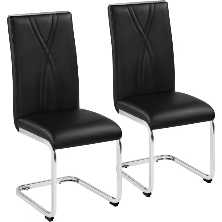 2PCS Sillas de Comedor Voladizas Sillas de Cocina con Respaldo Alto Patas Metálicas Diseño Moderno para Salón Oficina Dormitorio Negro - 1