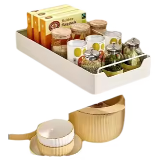 Organizador de Cocina con Rail de Deslizamiento Bandeja de Almacenamiento con Cajón Tipo para Gabinete Cesta de Pantry para Armarios - 1
