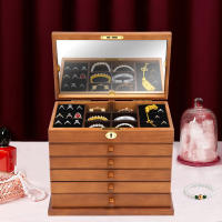 Organizador funcional de joyero de 6 niveles con 5 cajones y espejo, estuche de almacenamiento de joyería de madera, adecuado para mujeres, niñas, organizador de anillos, collares, aretes y pulseras (6 niveles) - details 1