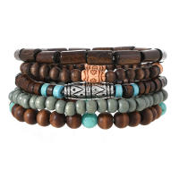 Juego de 5 Pulseras de Madera Vintage con Turquesa, Brazalete Elástico Multinivel para Hombre, Regalos para Hombre, Diseño Minimalista, Material Ecológico - details 22
