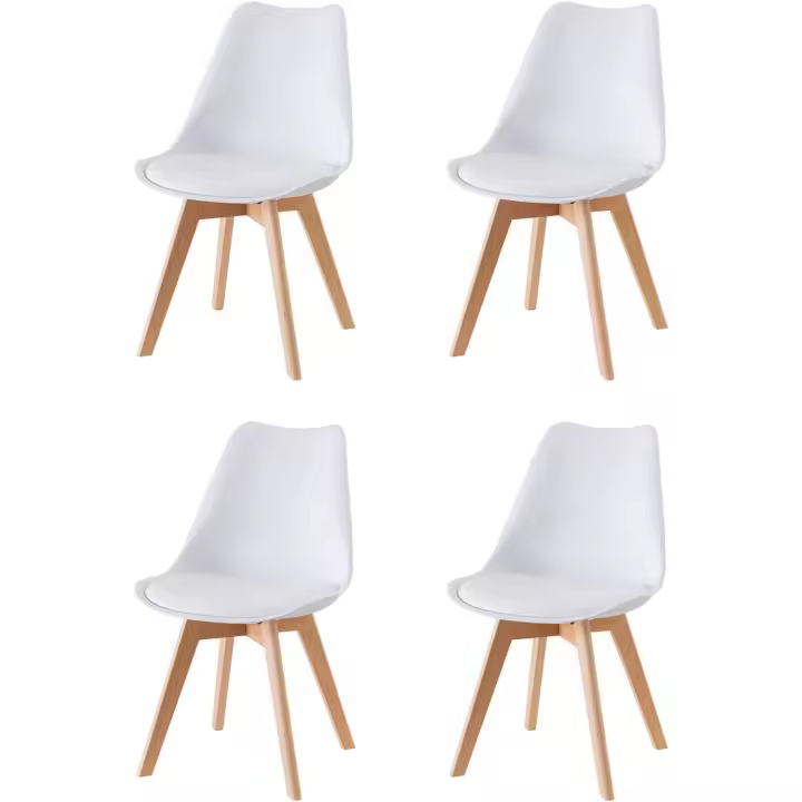 Comedor o de Trabajo con Patas de Madera, Silla Ergonómica con Cojín Integrado, 50X48X82 cm (Blanco, 4) - 1