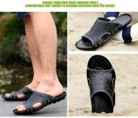 Sandalias de cuero para hombres Zapatillas de playa de verano Sandalias genuinas Zapatillas planas transpirables huecas Zapatillas casuales - details 7