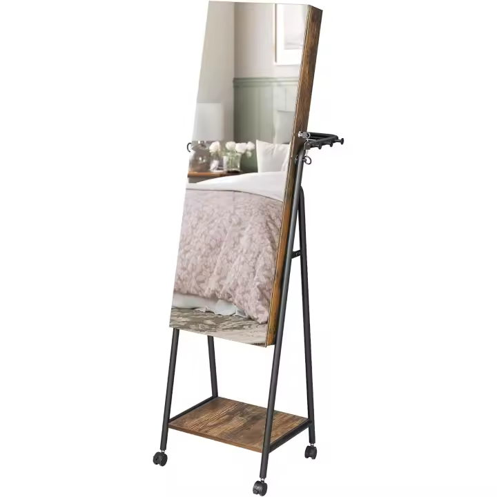 Armario de Joyas con Espejo LED, Joyero con Cerradura, Organizador con Cajón y Estante, Idea de Regalo, Blanco Nube JJC025W01, 41.5x37x157cm - 1