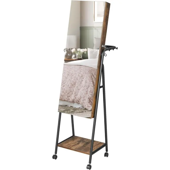 Armario de Joyas con Espejo LED, Joyero con Cerradura, Organizador con Cajón y Estante, Idea de Regalo, Blanco Nube JJC025W01, 41.5x37x157cm - 1