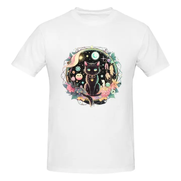 Camiseta Algodón Puro 180g Diseño Gato Místico |   Cómoda lavable y transpirable |   Estampado de fantasía - 1