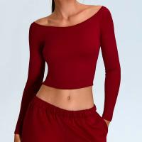 Ropa de Yoga de manga larga para mujer, camiseta deportiva Sexy de cuello único, ropa deportiva para correr, Top deportivo - details 8