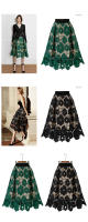 Faldas de encaje bohemio para mujer, Falda Midi ahuecada de malla Vintage, talla grande, cintura elástica, línea A, color negro, rojo y verde, elegante, Verano - details 0