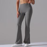 Leggings de yoga de color sólido para mujer, pantalones acampanados de cintura alta, elásticos, entrenamiento, pierna ancha - details 5