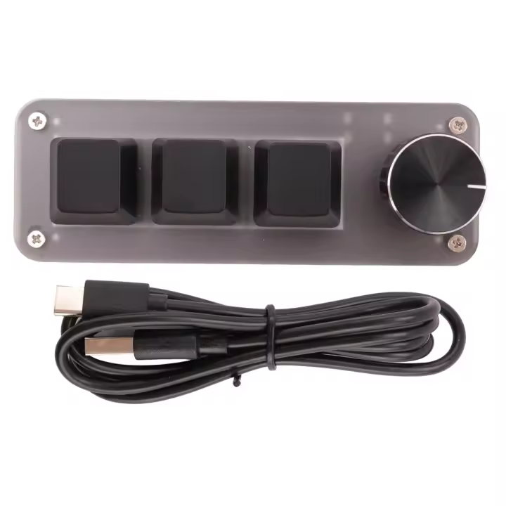 Miniteclado mecánico de tres teclas con cable USB, Control rápido de volumen para oficina, teclado para ordenador portátil, negro - 1