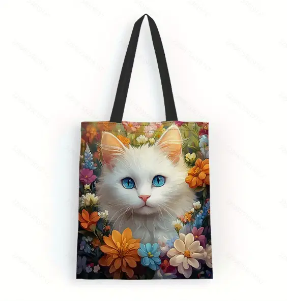 Bolso de mano de lona con temática de gatos animales, ligero y espacioso - Bolso de viaje de moda informal - Para mujeres y hombres - Adecuado para compras, viajes y uso diario - Gran regalo para amantes del arte - 1