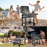 Carrito de Parrilla de Carbón Ajustable con Tapa BBQ Eléctrico con Termómetro para Acampar, Jardín, Balcón Productos Normales - details 10
