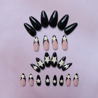 ARTAUG Uñas Postizas De Pestaña Rosa Medianas 24PCS Uñas De Verano Coreanas Estilo Almendra Con Estrella Negra Para Fiesta - details 2