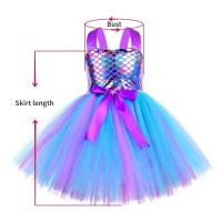 Vestido de sirena para niñas, vestido de fiesta de princesa de Halloween, falda tutú de tul de malla arcoíris, escala de pez de lentejuelas tres - details 0