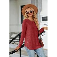 Camiseta de mujer con cuello redondo y botones lisos, ropa estética holgada para mujer, ventas baratas con mangas - details 11