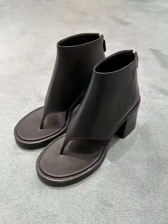 Tacones altos con corte grueso, bordados, cosidos, puntiagudos y con tobillo de vaquera, botas cortas en rojo marrón negro US5-11 - 1